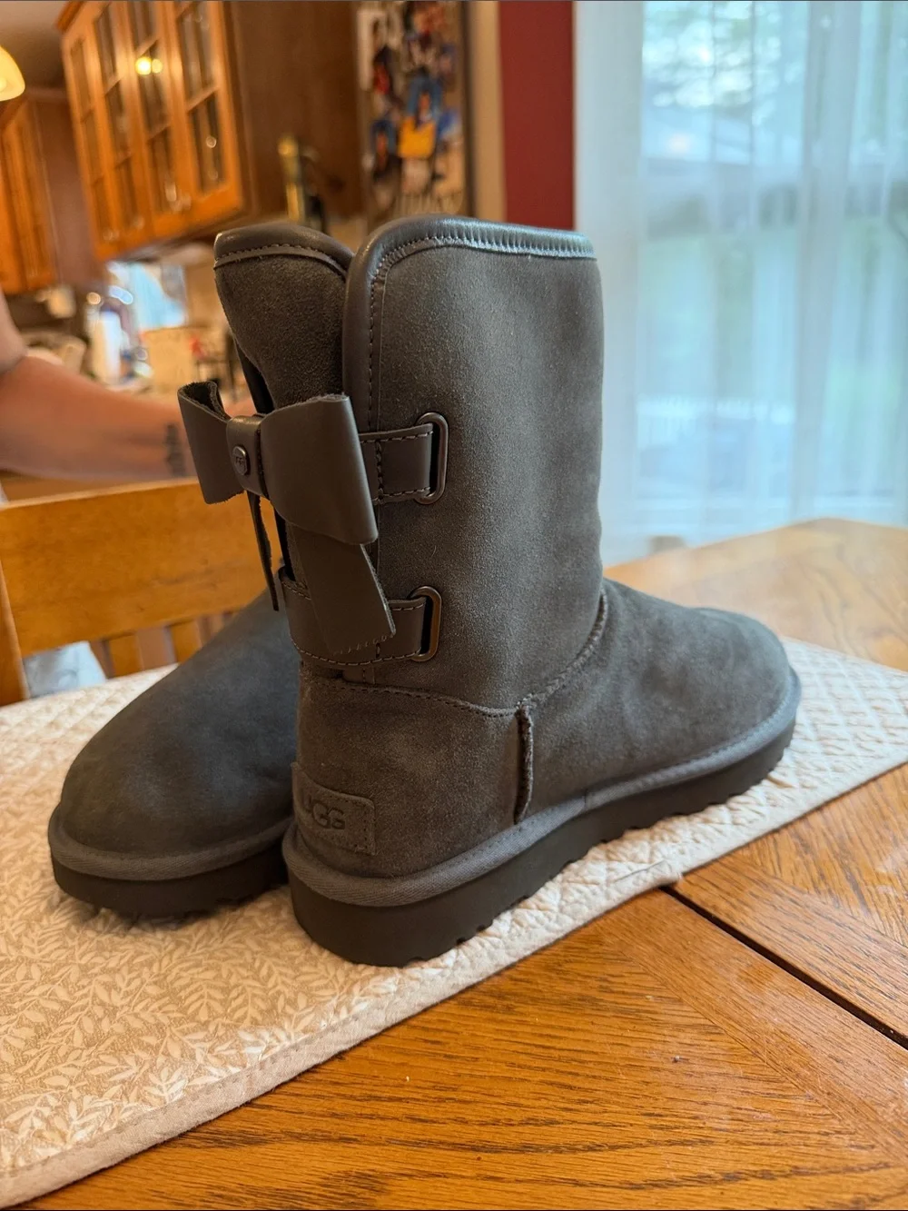 NEVER WORN UGG Bow Back Suede Boots - Charcoal